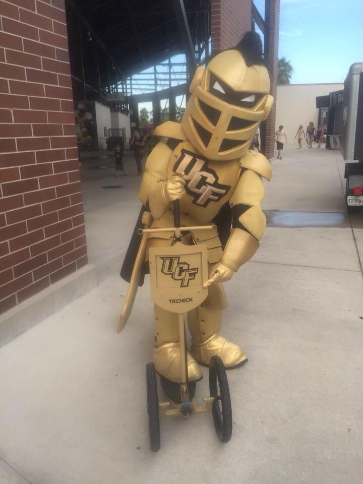UCF_Knightro's tweet photo. Check out my sweet new ride! Thank you to #TriDeck for making me the most swagged out mascot around! #NowWatchMyWhip http://t.co/em3MLBzKdH