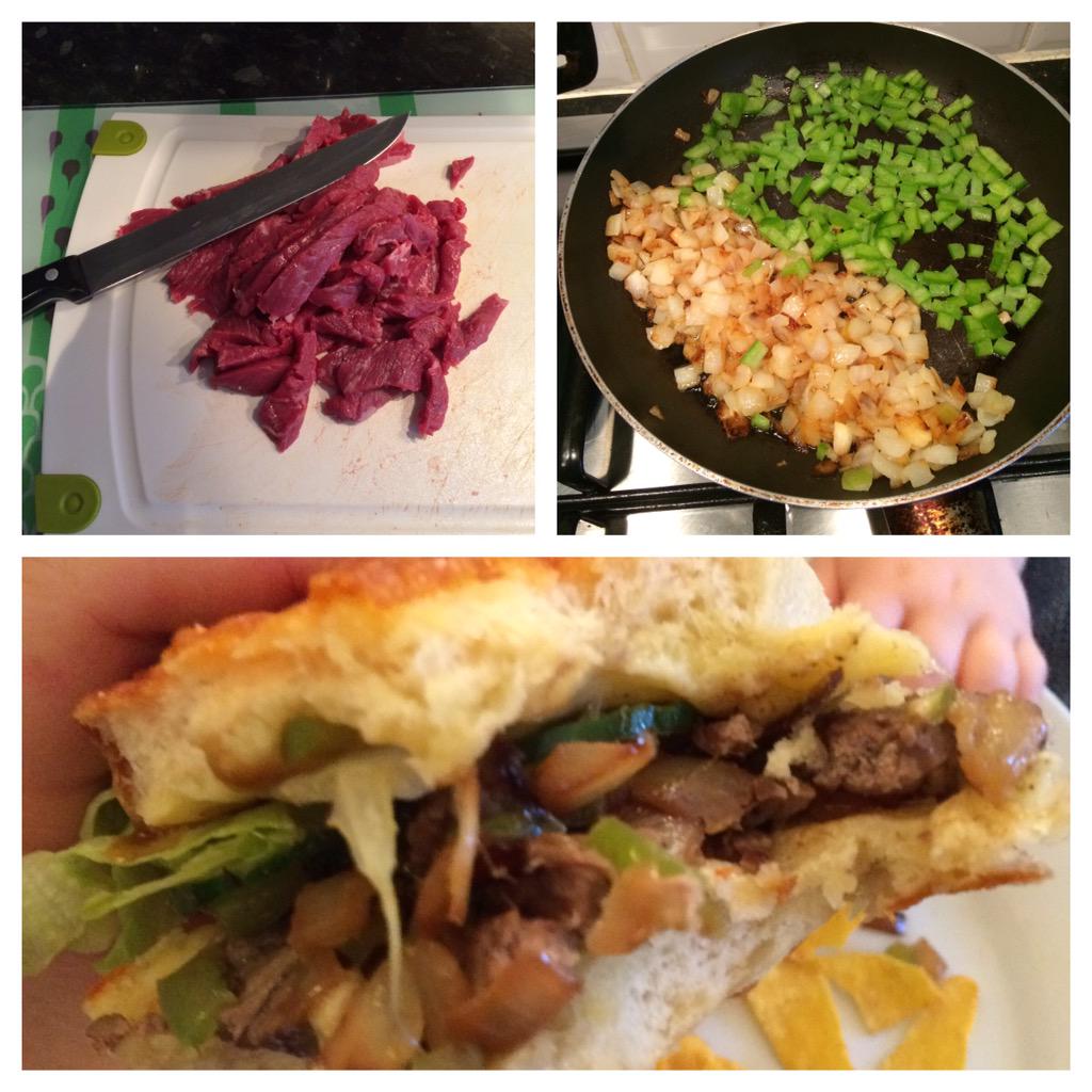 Samorr68's tweet photo. From Philadelphia to Audlem, a fresh Philly Cheesesteak sandwich using Wagyu rump steak, unrivalled. @Oxtail_Trotter http://t.co/inZlChWDeO