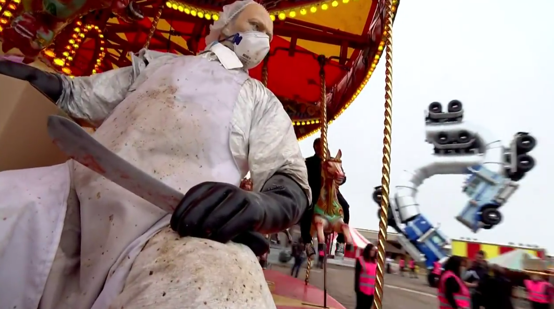 CreatorsProject's tweet photo. Footage of #Banksy's Bemusement Park takes us to the unhappiest place on Earth: http://t.co/DK9V1wbFF7 http://t.co/GX07BW6axx