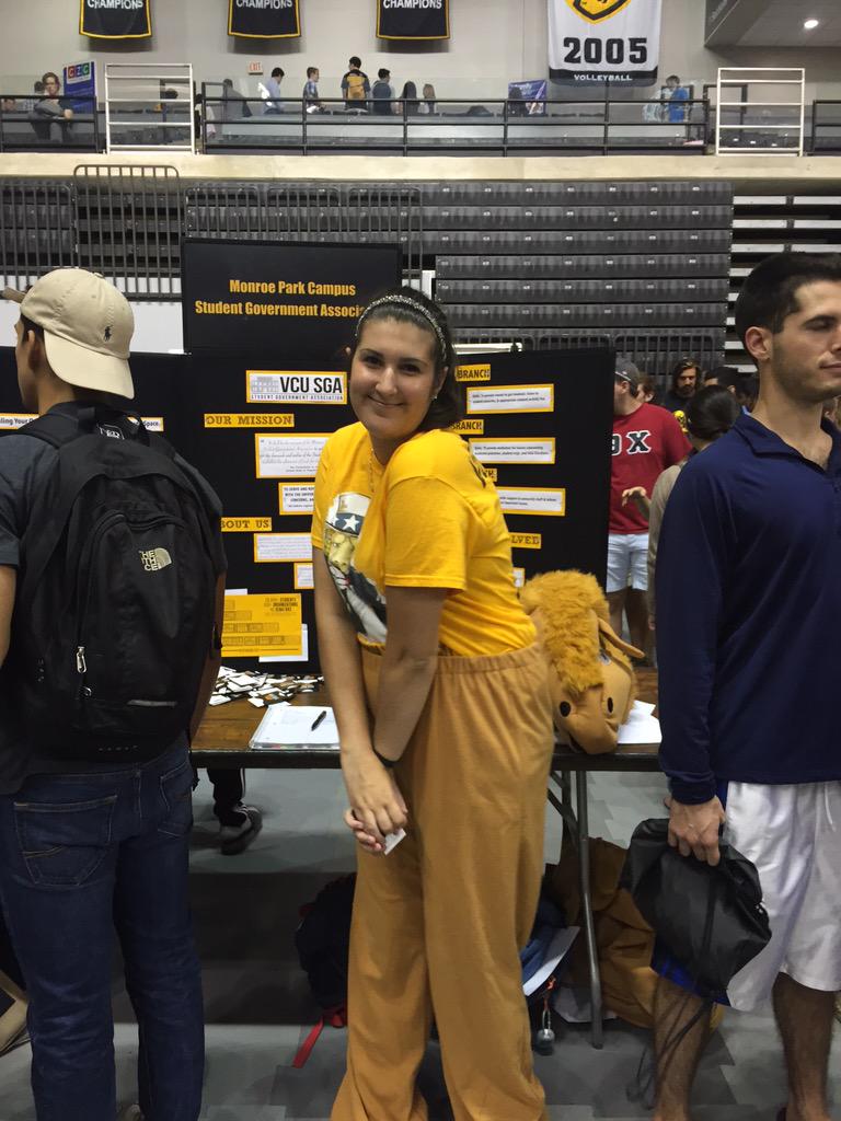 VCUSGA's tweet image. Come hang out with Vice Prez Marybeth rocking half a camel costume at SOVO Fair! #studentconcern #qatarday