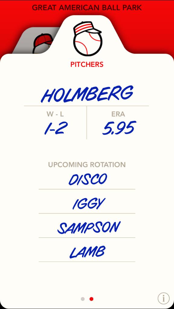 CincyLineup's tweet photo. Holmberg had a rough go in his last outing in LA. He could use a redemption at home tonight. http://t.co/ydUMcOFz9A