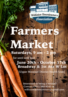@Willistondt Farmers Market in downtown #Williston Saturdays through Oct. 17th