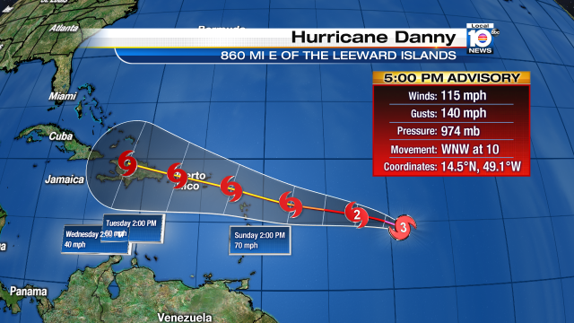 #HurricaneDanny now a category 3 hurricane with maximum sustained winds of 115 mph. bit.ly/1MC1jhh?utm_so… http://t.co/LT8zytELxe