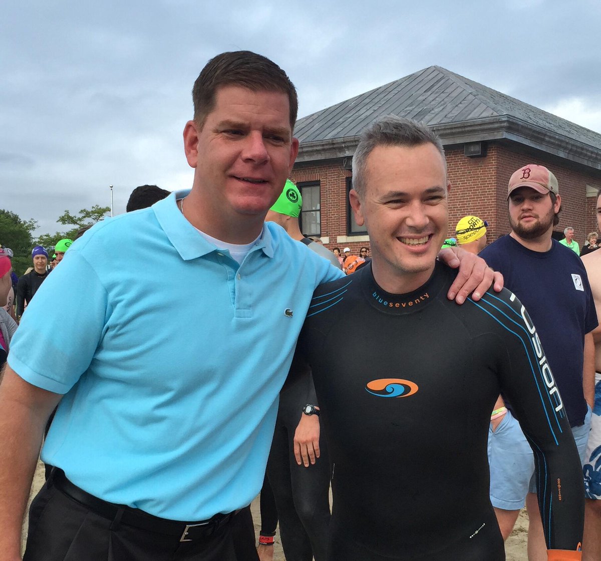 marty_walsh's tweet photo. Had a blast kicking off the @BostonTriathlon! I’m proud of all the participants, including our very own Chief Brophy. http://t.co/cbn3xJVdnt