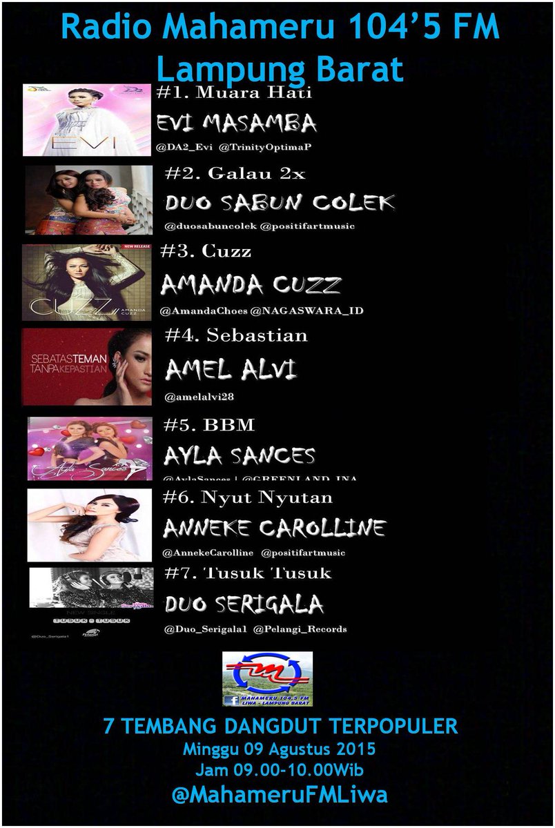#7LaguDangdutTerpopuler <a href="/MahameruFMLiwa/">Radio Mahameru 104`5</a> 09082015
#7 #TusukTusuk <a href="/Duo_Serigala1/">Duo Serigala</a> <a href="/Pelangi_Records/">Pelangi Prima Sejati</a>