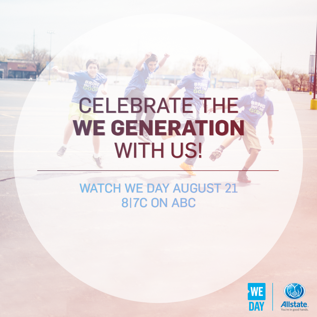 Allstate's tweet photo. We will change the world! @WeDay is an amazing event w/ incredible young people. Be a part of it 8/21. http://t.co/zAc4PJO3ih