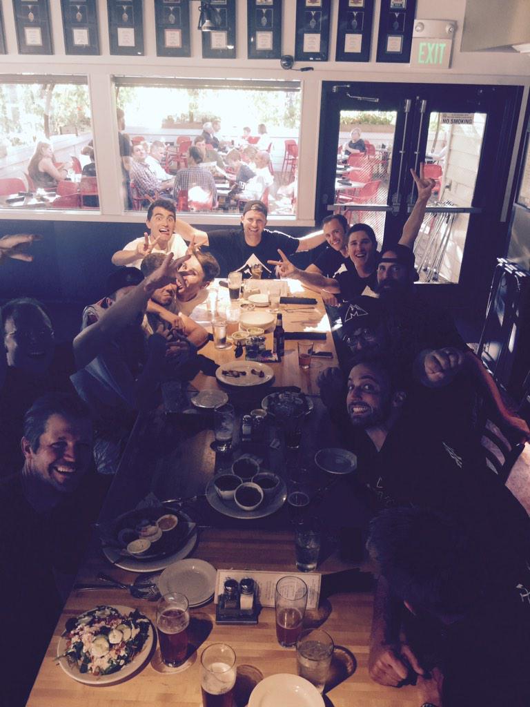 HagBermanJayco's tweet photo. Post @TourofUtah team celebration. 1 stage victory, 1 KOM Jersey, & 1 @axelmerckx birthday. #ToU15 #PROVEIT http://t.co/T7PBcTxFON