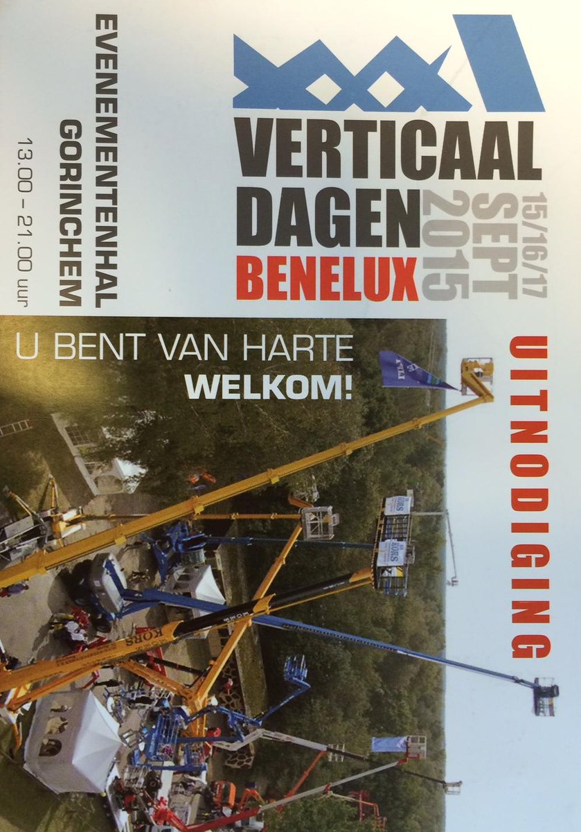 EurosupplyBV's tweet photo. van 15 t/m 17 september staan wij @Verticaaldagen , gratis aanmelden via http://t.co/4JyvdbpZCH #hoogwerkers#nifty http://t.co/F1GAXVNHNR