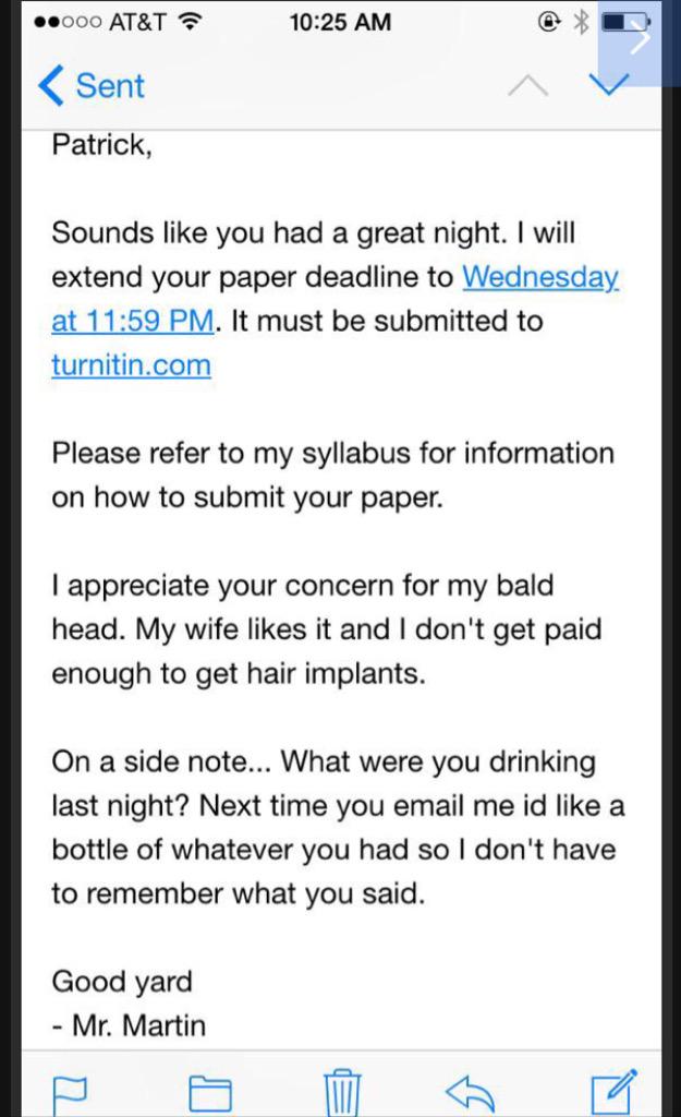 I wish all college teachers were this cool.