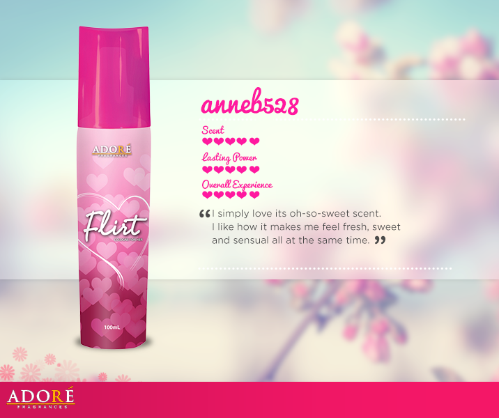 AdoreFragrances's tweet photo. Wow, thanks for the great review Anne! Get FLIRT Splash Cologne at SM Supermarkets for SRP Php99.75. #SprayYourMood http://t.co/c8a4FinydW