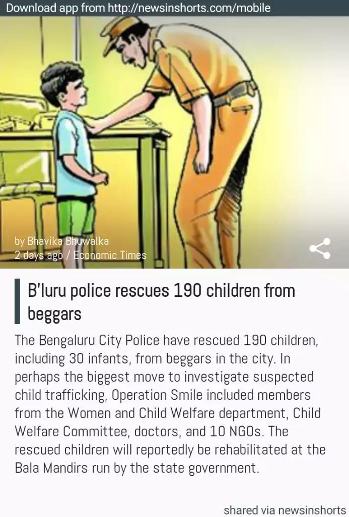 AntimaJassi's tweet photo. B'luru police rescues 190 children from beggars 
http://t.co/FfLZ8MyQJ8 
 -via Newsinshorts #SMILE in true sense http://t.co/9vZLvkfVzH