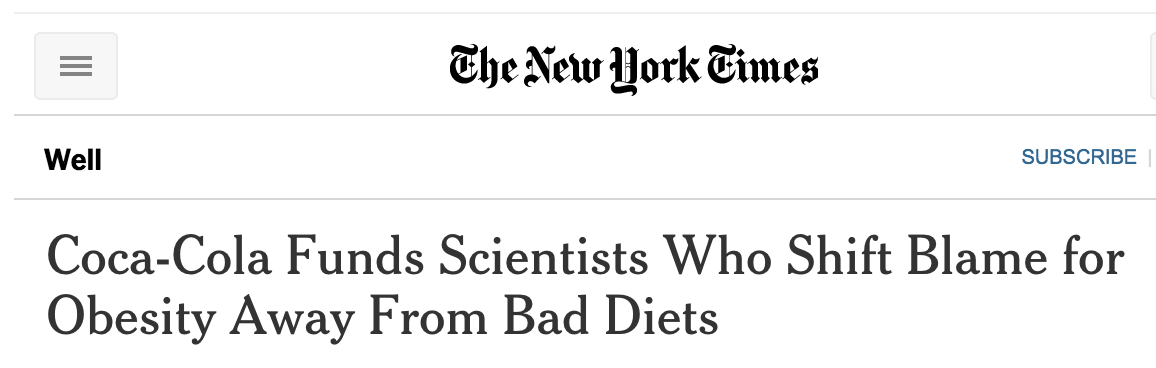 SandroDemaio's tweet photo. #Coke pays science to misrepresent facts in order to protect profits, at cost to our health. http://t.co/vOczIKzIQm http://t.co/lbucrJQMcR