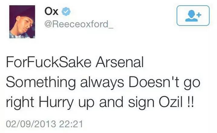 ScouserDredgie's tweet photo. Two years ago a 14 year old Reece Oxford was begging Arsenal to sign Ozil, yesterday he had him in his back pocket... http://t.co/NWGcyuwZwR