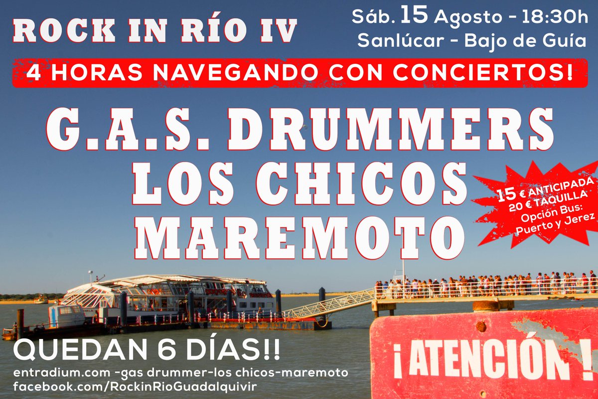 ferpectamente99's tweet photo. 6 días para el tsunami rockeroooooo!!! @gasdrummers @OndaCadizTV @diariocadiz @lavozdigital @entradium @vivacadiz http://t.co/QMFusJZlg5