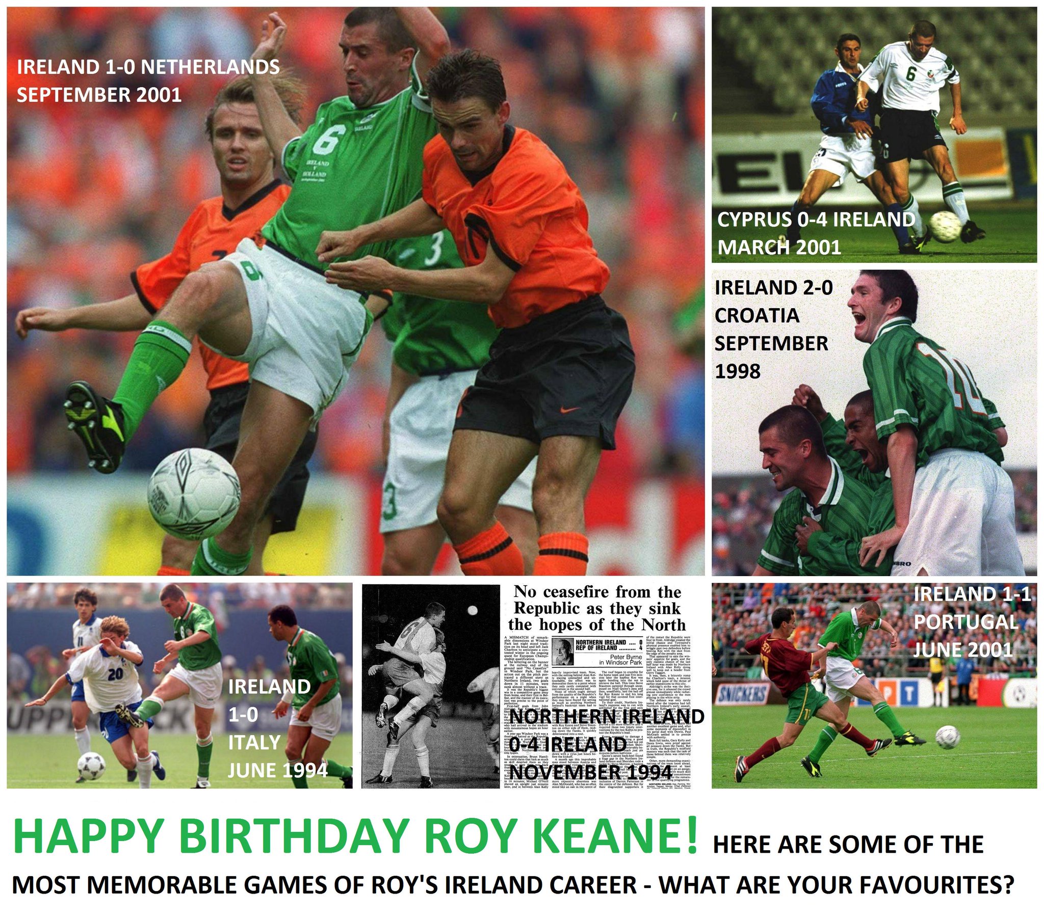 Happy birthday Ireland assistant manager Roy Keane!
What\s your favourite game from his international playing career? 