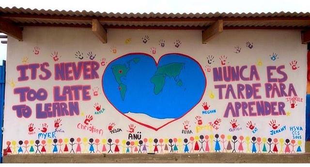volunteerabroad's tweet photo. "It's never too late to learn." We love this bright mural and message, posted on Instagram by HSVA #ccsLima http://t.co/xt1BbpC37b