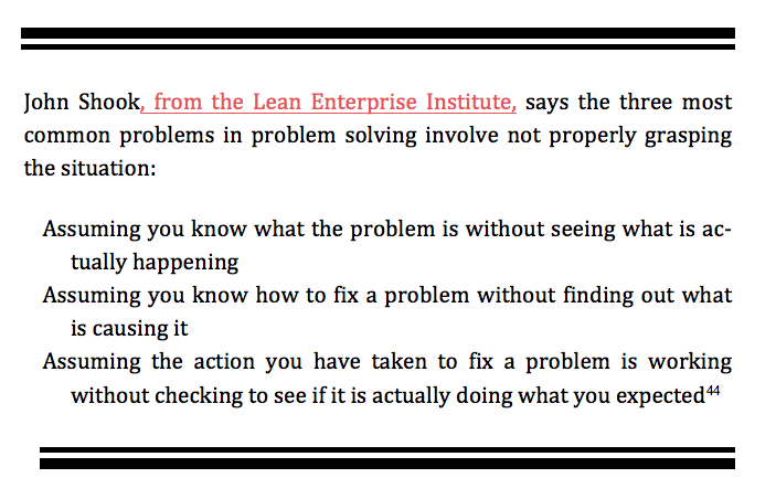 Wisdom from @leandotorg's John Shook that I share in <a href="/leanhospitals/">Mark Graban</a> on problem solving &amp; #Lean