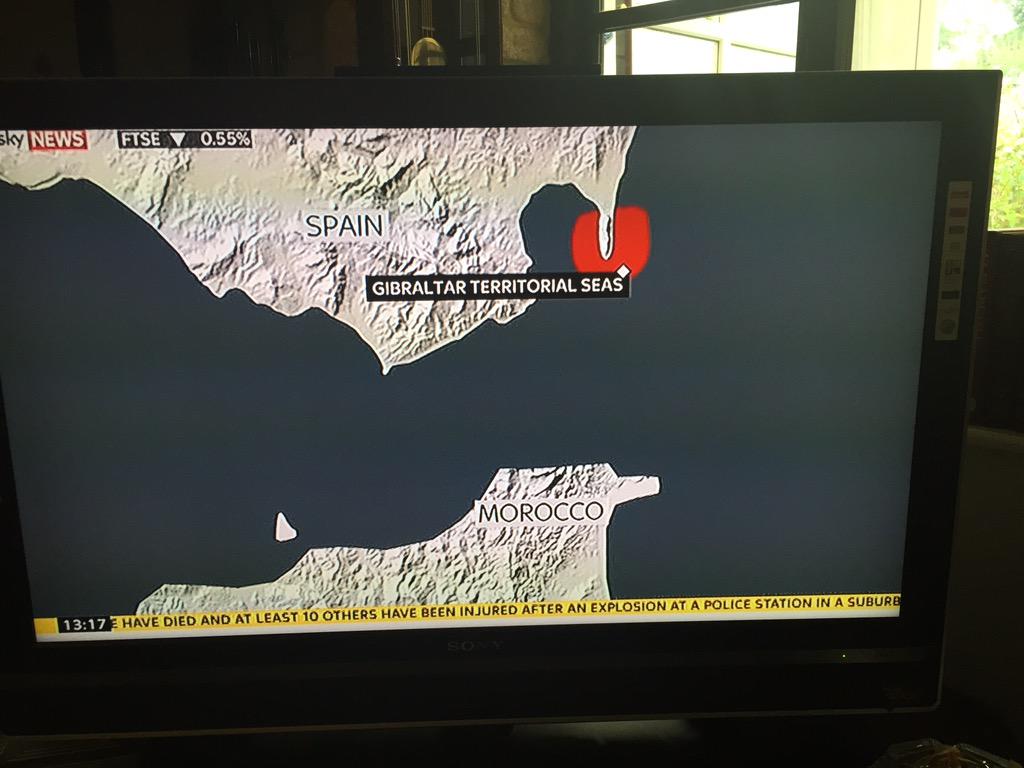 Nara_Hodge's tweet photo. Good to see @SkyUK covering latest incident of Spain violating British sovereignty of #Gibraltar. #SupportGibraltar http://t.co/KZioxnM9tv