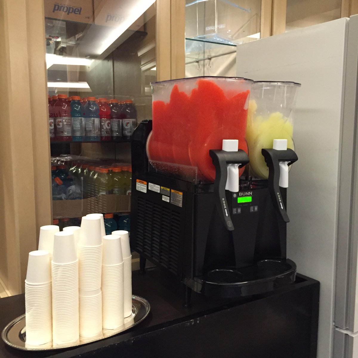 usatf's tweet photo. The hot ticket item so far in the #USATF Lounge at training camp? The @Gatorade slushie machine! #Beijing2015 http://t.co/rMaHvQdYfS