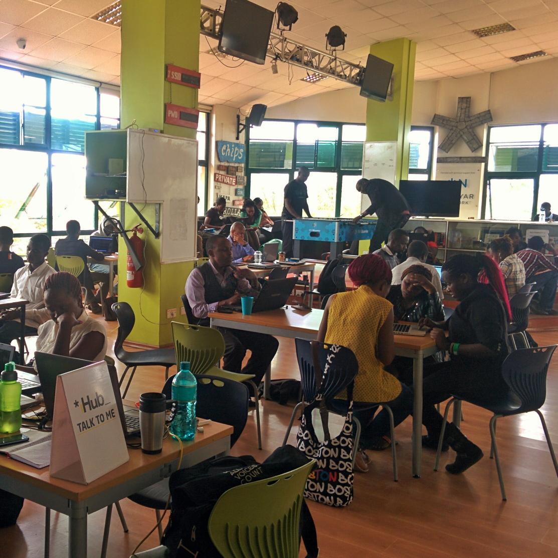 dkwere's tweet image. Each table at @iHub full from early morning. Kenya&apos;s cold weather is good for productivity! #codersgottacode