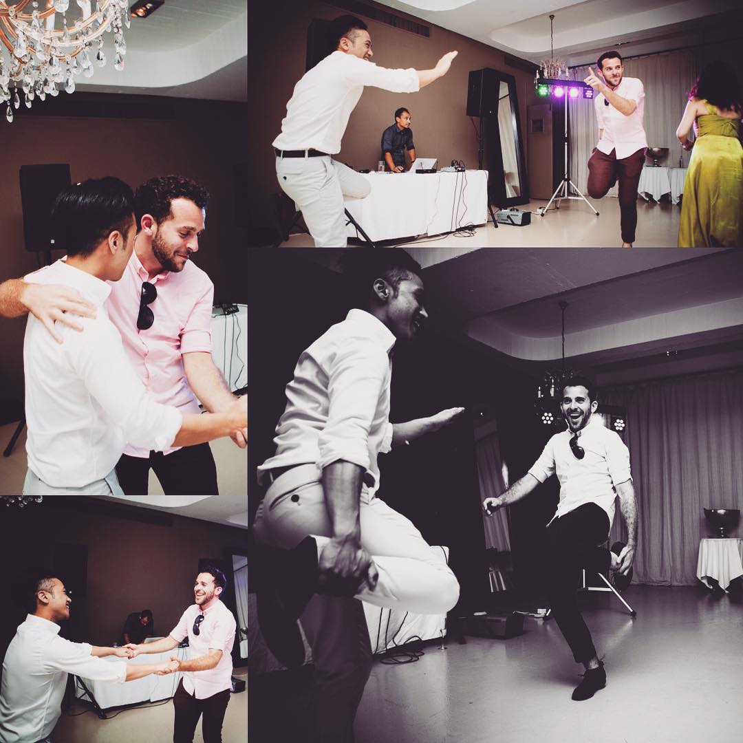 My groom &amp; I having a special moment on the dance floor; teaching him my signature move. Credit <a href="/hayleysavphoto/">Hayley Savage Photo</a> x