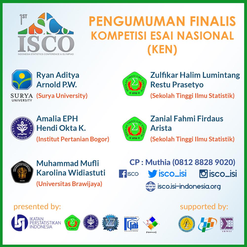Sekali lagi selamat kepada lima tim,finalis #KEN_ISCO . Info lebih lanjut silakan hubungi 081288289020 (Muthia).