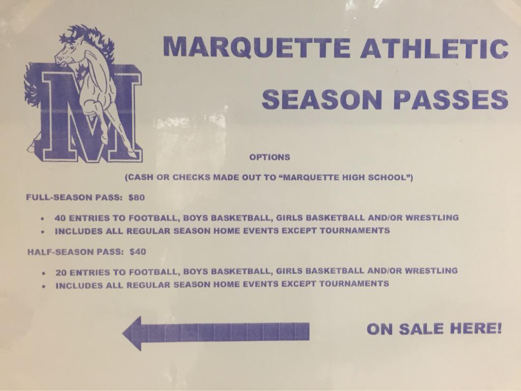 MarquetteStangs's tweet photo. Games start soon. Get your season pass! #save60%offticketprice #moneystaysatMHS http://t.co/Z16tGA0Gab