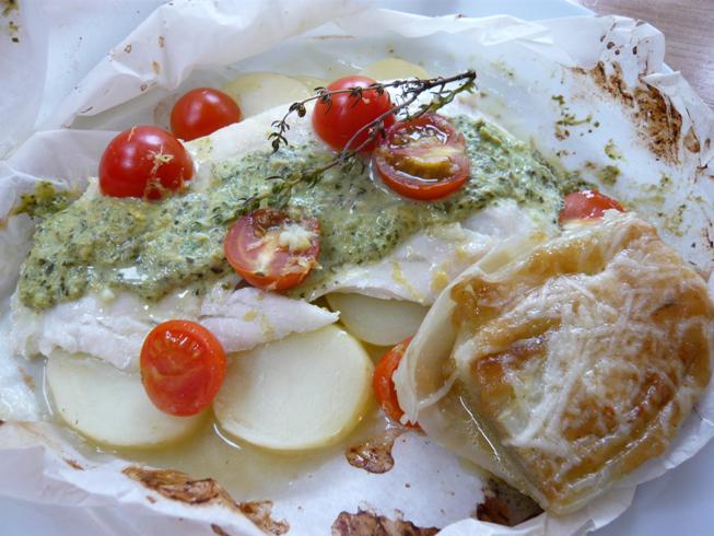 SupperClubLDN's tweet photo. Haddock fillet en papillote with sorrel sauce - yum! Aug 21 @grub_club http://t.co/ITcRCwJGBM
