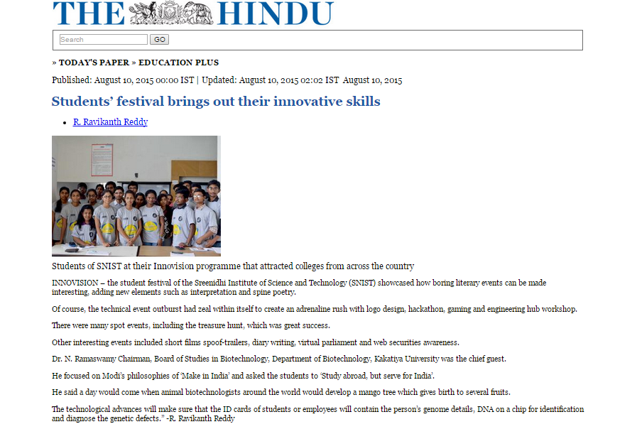 iccsnist's tweet photo. #iccsnist is proud to say that an article on Innovision is published in  @TheHindu http://t.co/L7yMGWafH3