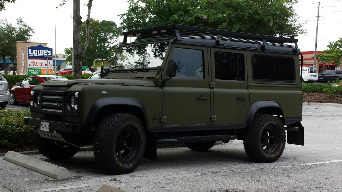 Gorgeous matte green Land Rover Defender.