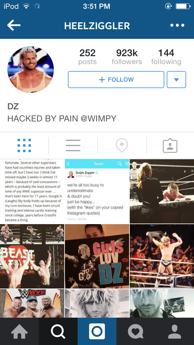 Dolph's hacker has also taken over his Instagram account. #WWE