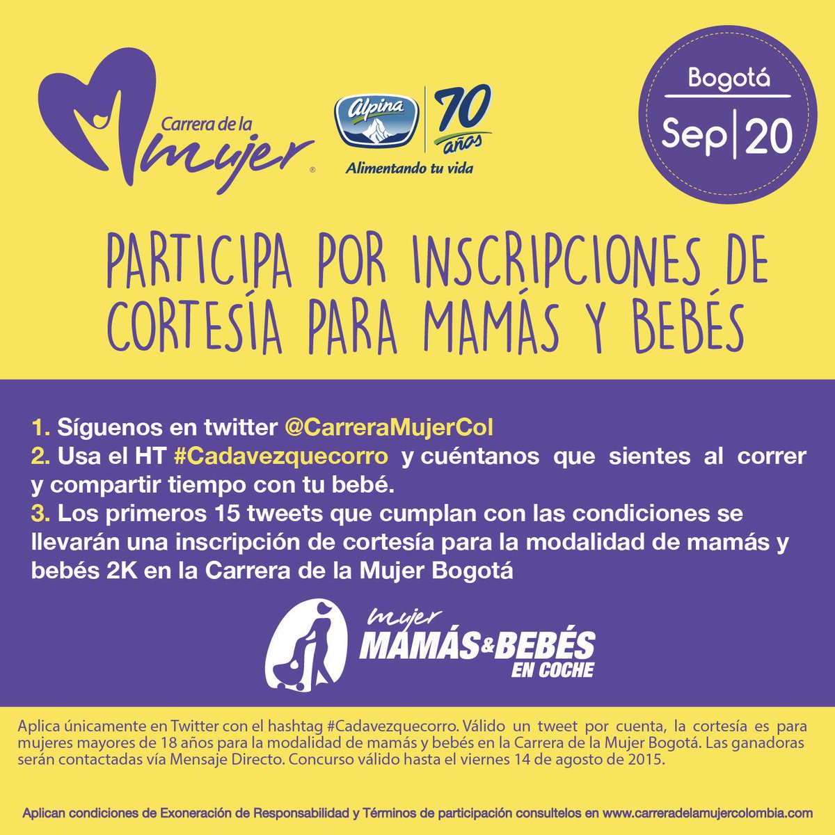 CarreraMujerCol's tweet photo. Participa por inscripción de cortesía para la modalidad de Mamás y Bebés en la #CarreradelamujerBogotá. http://t.co/YM70wXNhE0