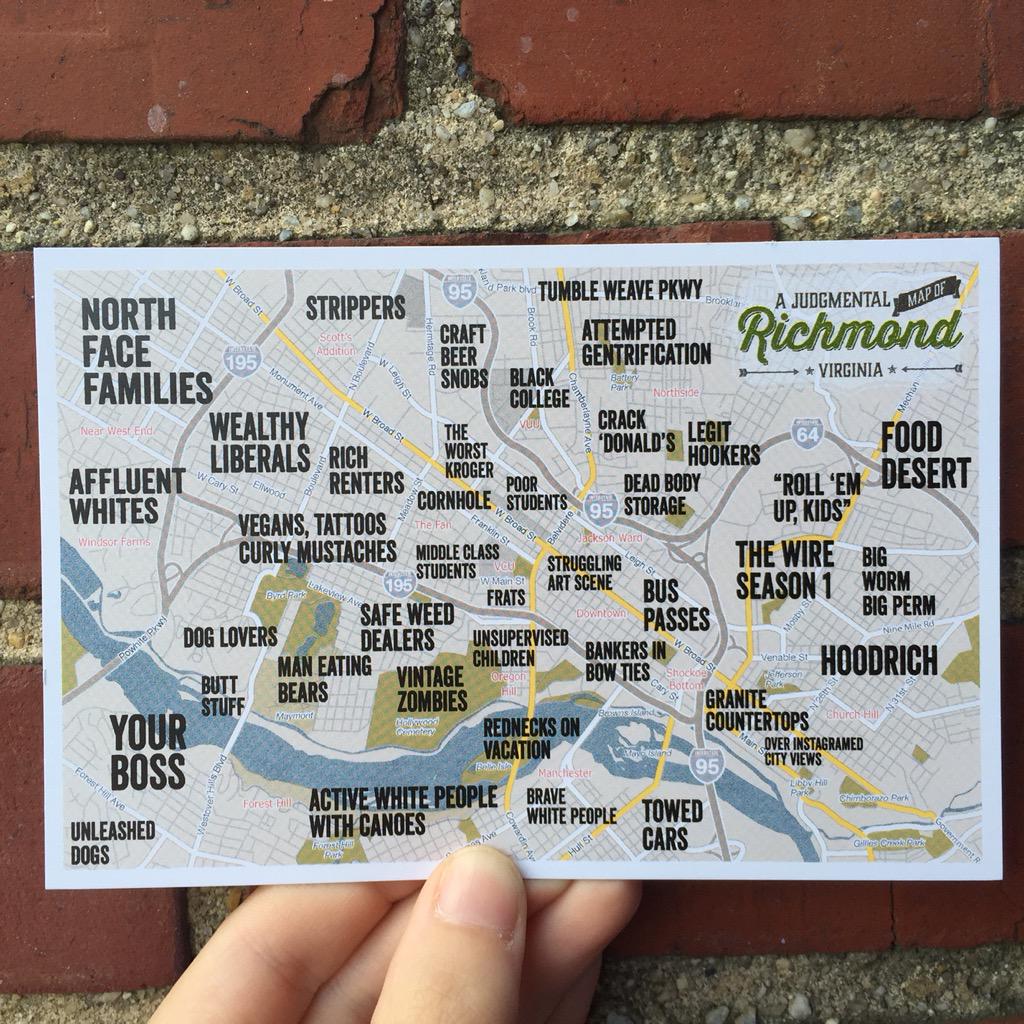 Judgemental Map Of Richmond Mongrel On Twitter: "Judgmental Map Of Richmond Post Cards Now Available!! #Rva #Neighborhoods Http://T.co/Zc8Cs3Yosd" / Twitter