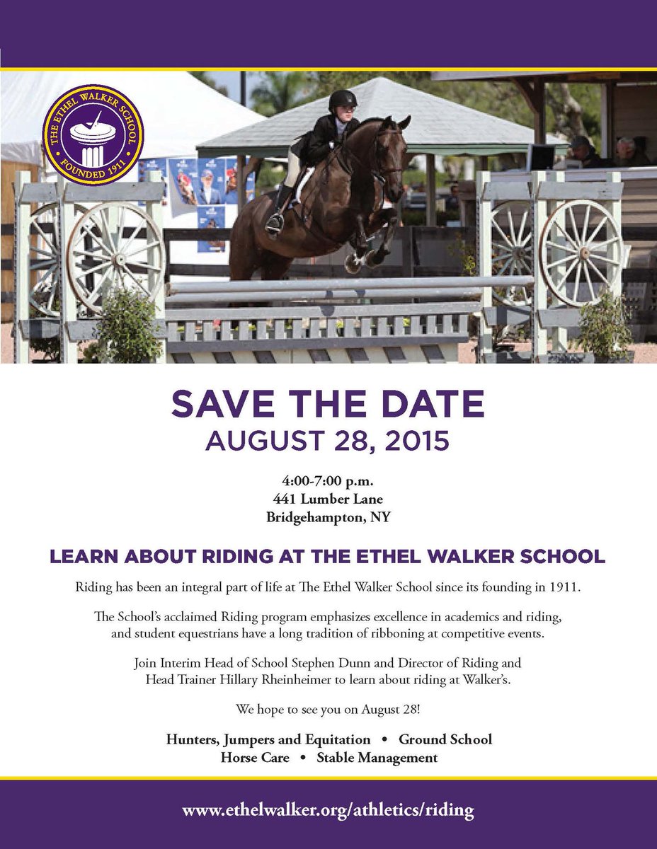 Is there a budding equestrian in your home? Learn about riding at the Ethel Walker School--details attached!