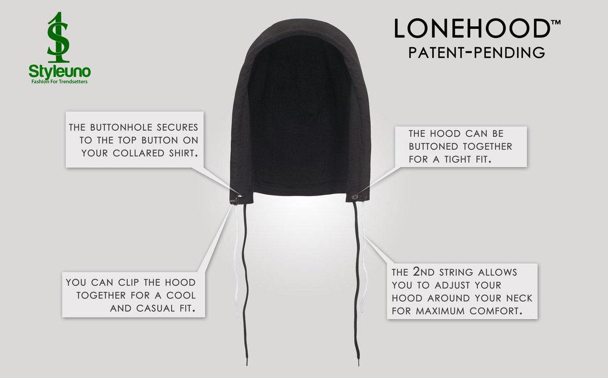Styleuno's tweet image. The #lonehood is the world's only detachable and adjustable hood that buttons to any collared shirt in seconds!