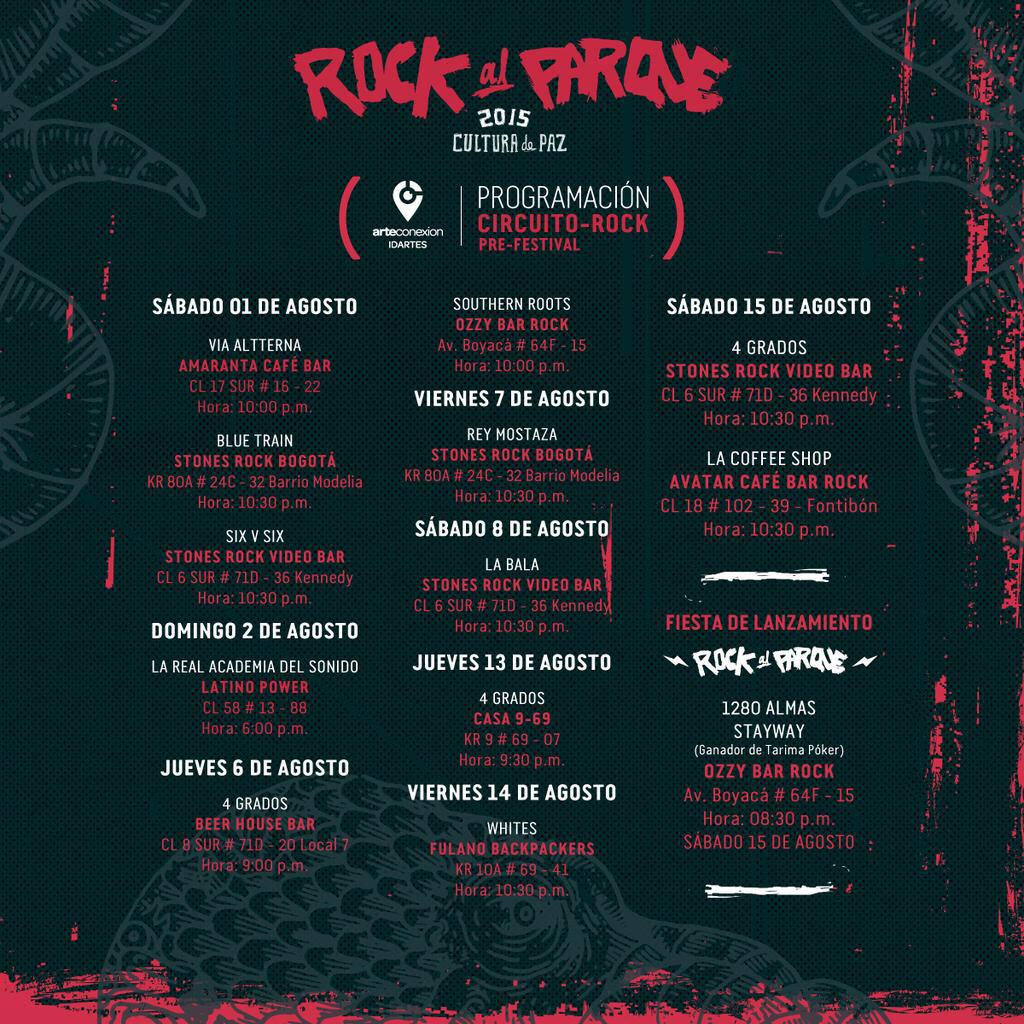 idartes's tweet photo. Esta es la programación Circuito Rock de @ArteConexion en bares de Bogotá. en el marco de #RockalParque2015. http://t.co/4lzBSEwqXz