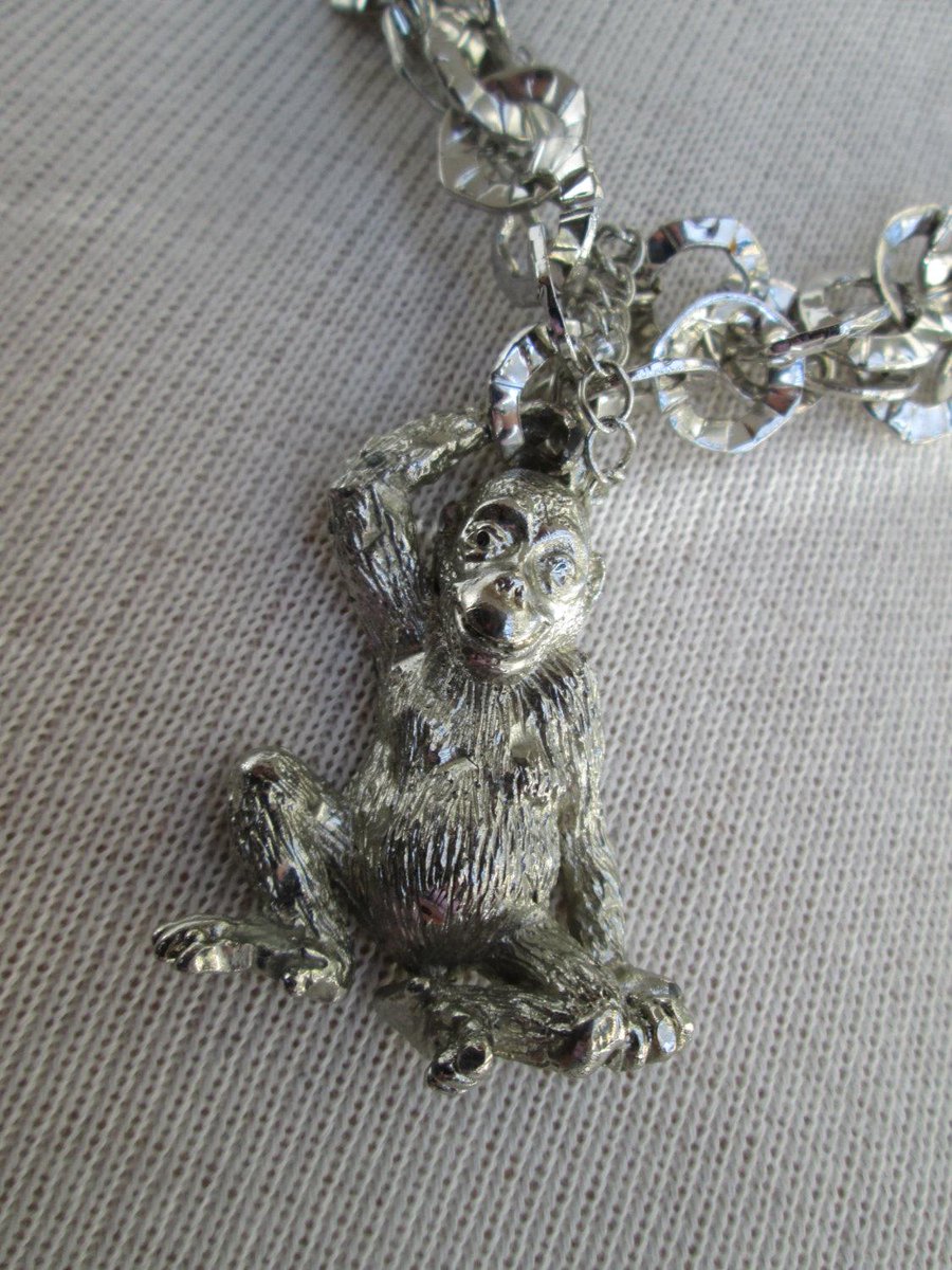 Silver Monkey on a Long Silver Circle Chain// Shock the Monkey// Eco Chi… etsy.com/listing/212416… #Etsy #EcoNecklace
