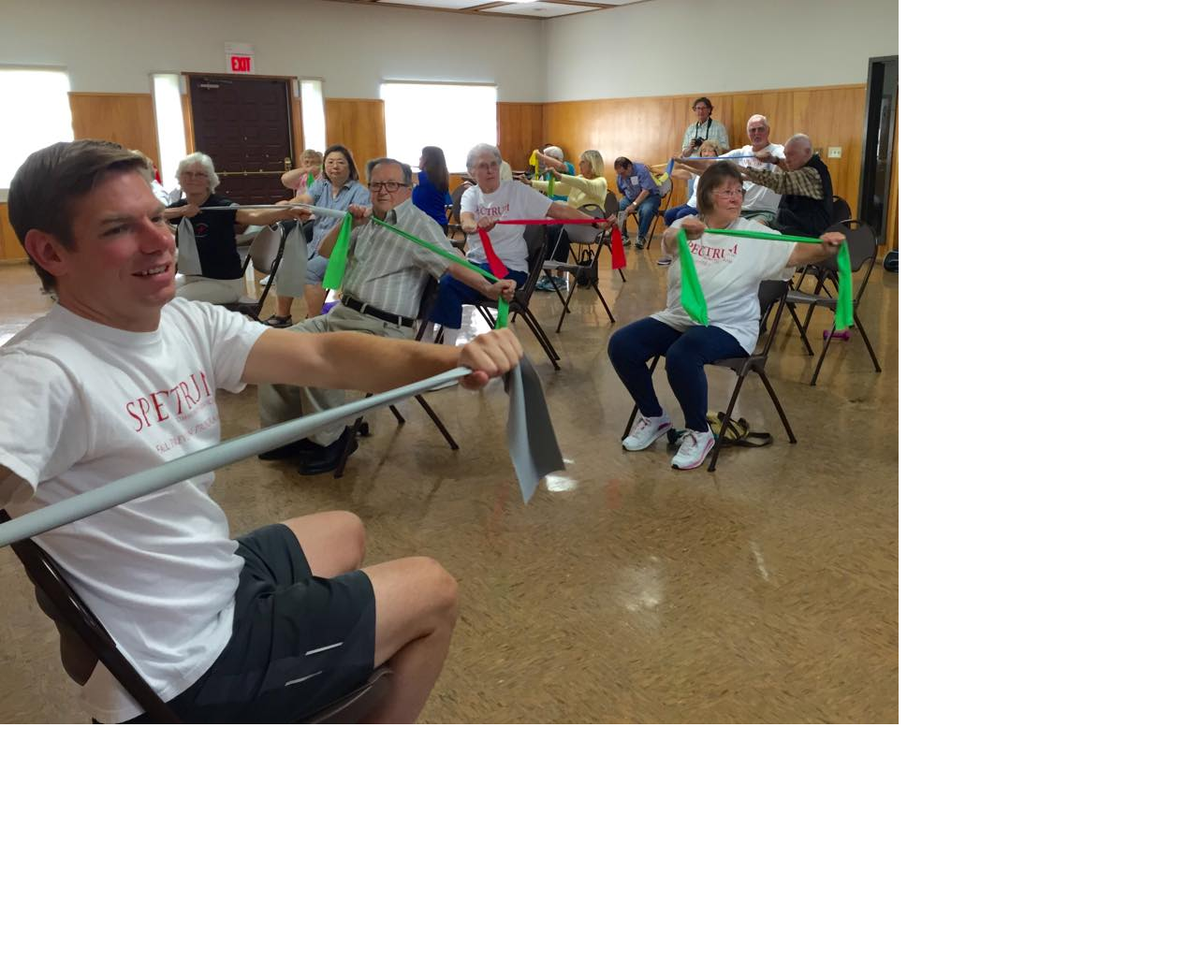 VLMedAlert's tweet photo. Congressman Eric Swalwell leading a #fallprevention class. Also had a great talk about MOW and senior health too! http://t.co/ALBSeukbXa