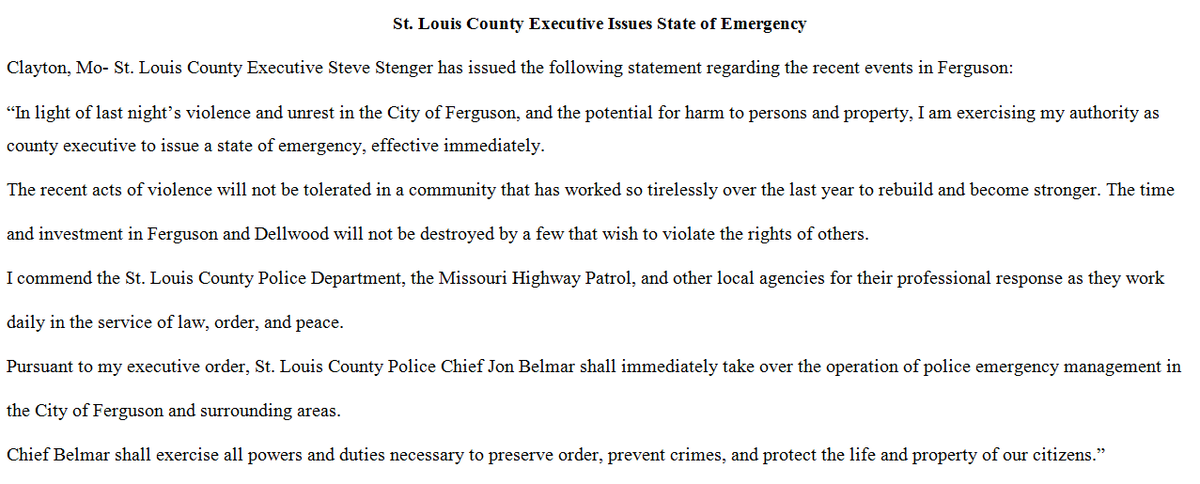 JUST IN: St. Louis County declares state of emergency in wake of violence and unrest in Ferguson, Missouri