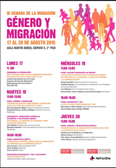 Migracion132's tweet photo. III semana de la migración “Género y migración” del 17 al 20 de agosto en la @IBERO_mx: Invita @PRAMI_IBERO http://t.co/0P4mY2gzmJ