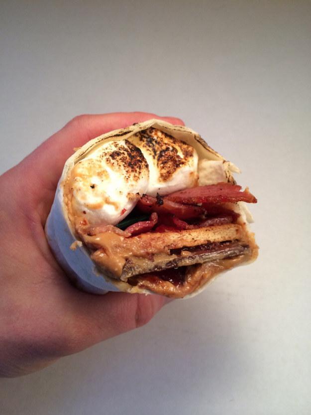 Vapesterdam's tweet photo. Peanut Butter &amp; Jelly #bacon S'more Burrito. We want these so bad for #NationalSmoresDay http://t.co/r8wX4vkoYc