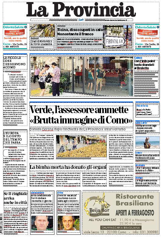 laprovinciadico's tweet photo. Good Morning Como!!! La prima pagina de La Provincia dell'11 agosto. Buona lettura.
http://t.co/Zbzmds6gmc http://t.co/XBH0ljaRnK