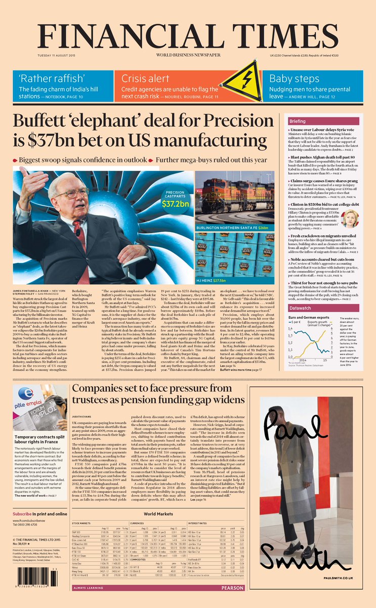 FT's tweet photo. Just published: Financial Times UK front page for the edition of Tuesday August 11 http://t.co/y7CxUppriB