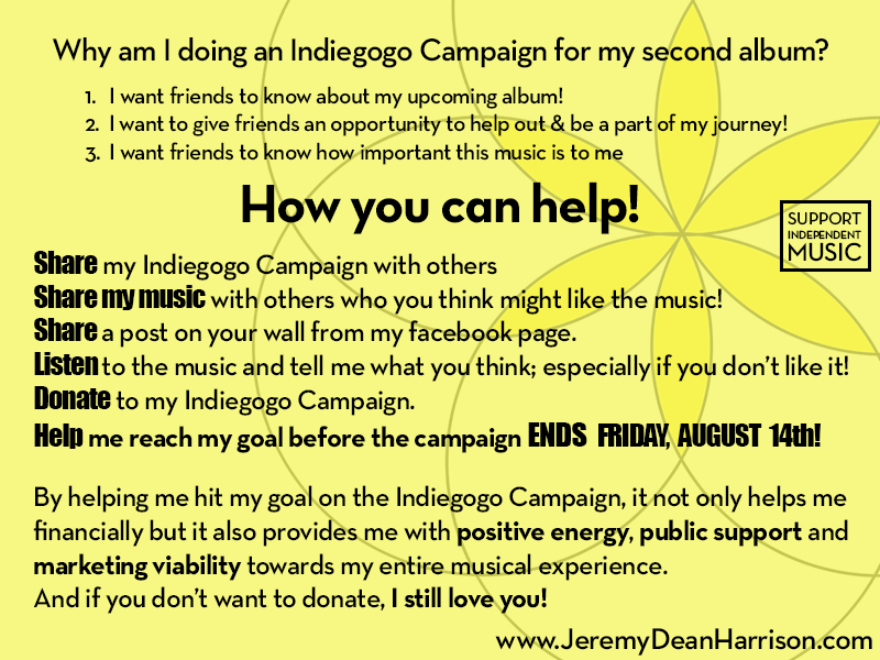 Jeremydharrison's tweet photo. Why am I doing an Indiegogo and How You Can Help! http://t.co/nQHwyNnwgu Goal due by Friday 14th! #Indiemusic #JDH http://t.co/w9e4Tpkz4G