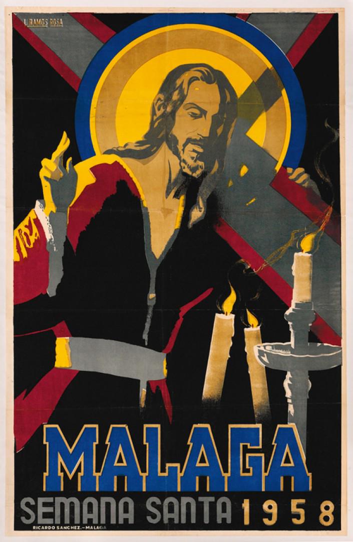 Cofradías percheleras protagonistas del cartel de la Semana Santa de Málaga. Año 1958 <a href="/pasoyesperanza/">Esperanza de Málaga</a>