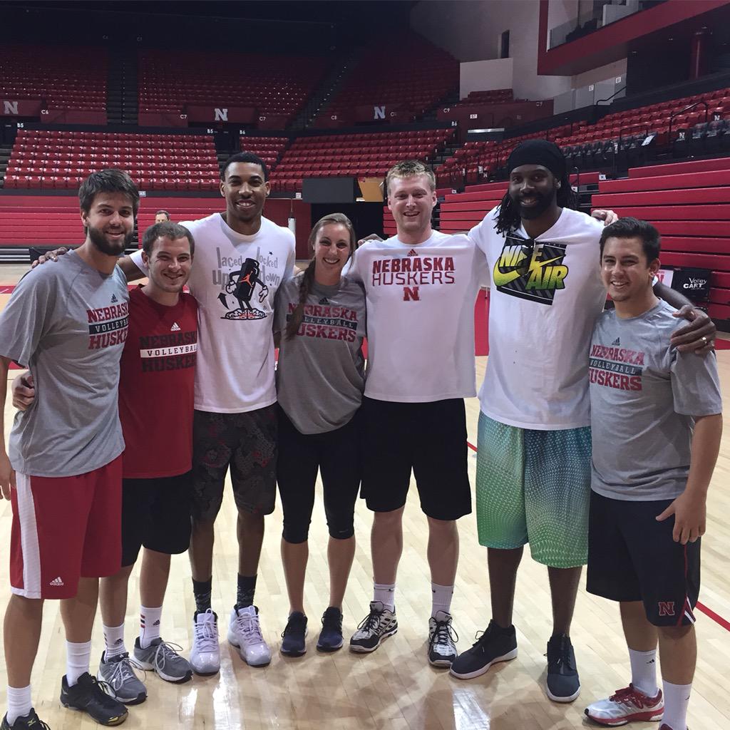 NebVBManagers's tweet photo. The boys (and Nat) got to hang out with @NeneHilario42 and @OttoPorter of the @WashWizards after opening day practice http://t.co/w0rVt8F4lm