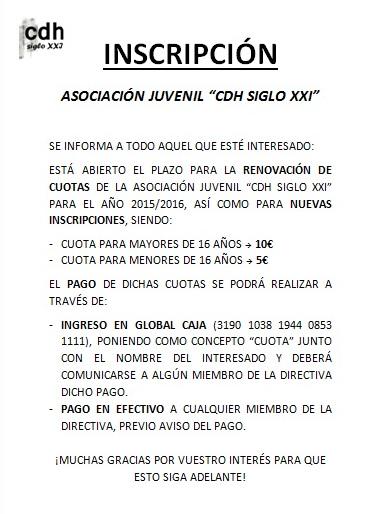 CDHSIGLOXXI's tweet photo. RENOVACIÓN CUOTAS!! ;) http://t.co/PrKpzRLFKI