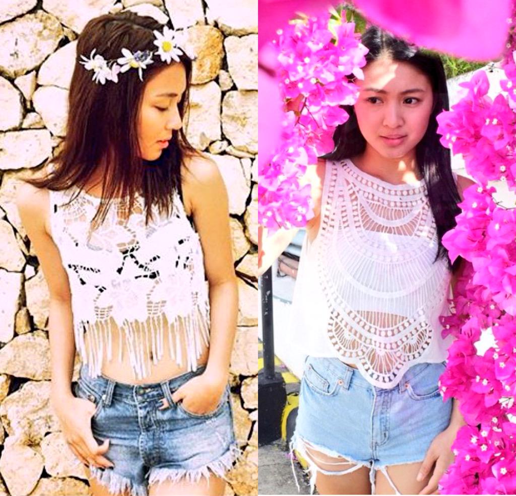 SinoBETMo's tweet photo. Crochet tops and denim shorts, who wore it best? RT for Nadine Lustre FAVE for Kathryn Bernardo http://t.co/cgQB8gSGjP