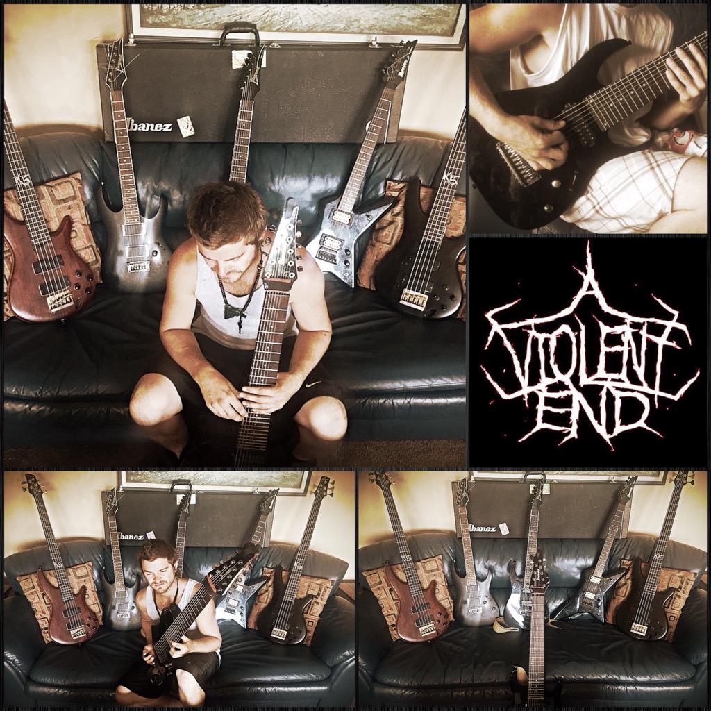 Here's one of guitarist Ronny and his collection of Ibanez Guitars .. Check us out on Facebook A Violent End 💀🎸💀🎸💀