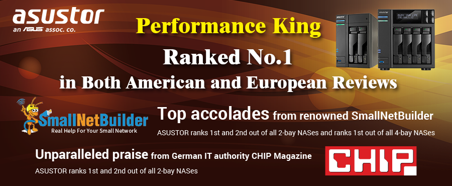 ASUSTOR's tweet photo. Thanks to everyone's support! We were ranked No.1 in both #SmallNetBuilder and #CHIP reviews. http://t.co/EmYlp1v5J4 http://t.co/R9m2dZHkSX